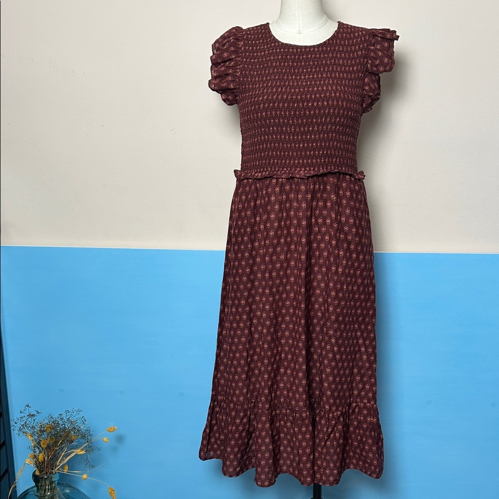 Vineyard Vines Floral Smocked Midi Dress Silk and Cotton size M